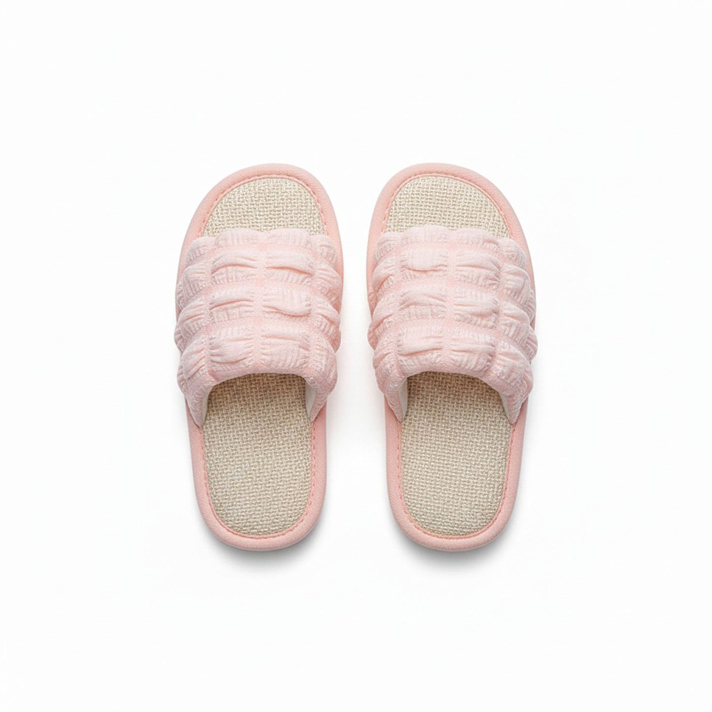 Textured Indoor Slide Slippers with Cushioned Sole and Breathable Woven Footbed