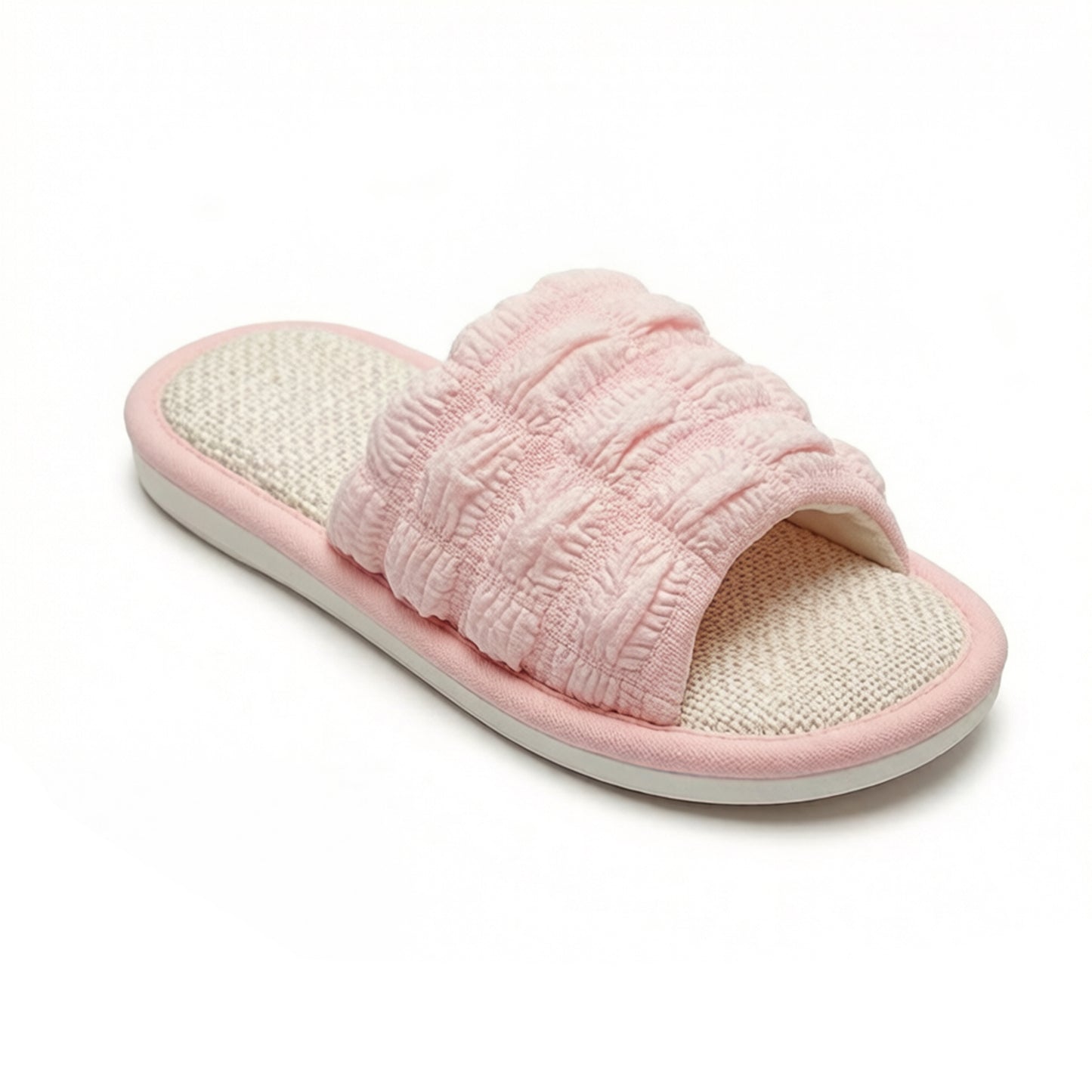 Textured Indoor Slide Slippers with Cushioned Sole and Breathable Woven Footbed