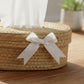 Oval Storage Basket with Lid Tissue Opening Decorative Rope Design and Bow Accent