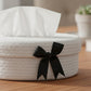 Oval Storage Basket with Lid Tissue Opening Decorative Rope Design and Bow Accent