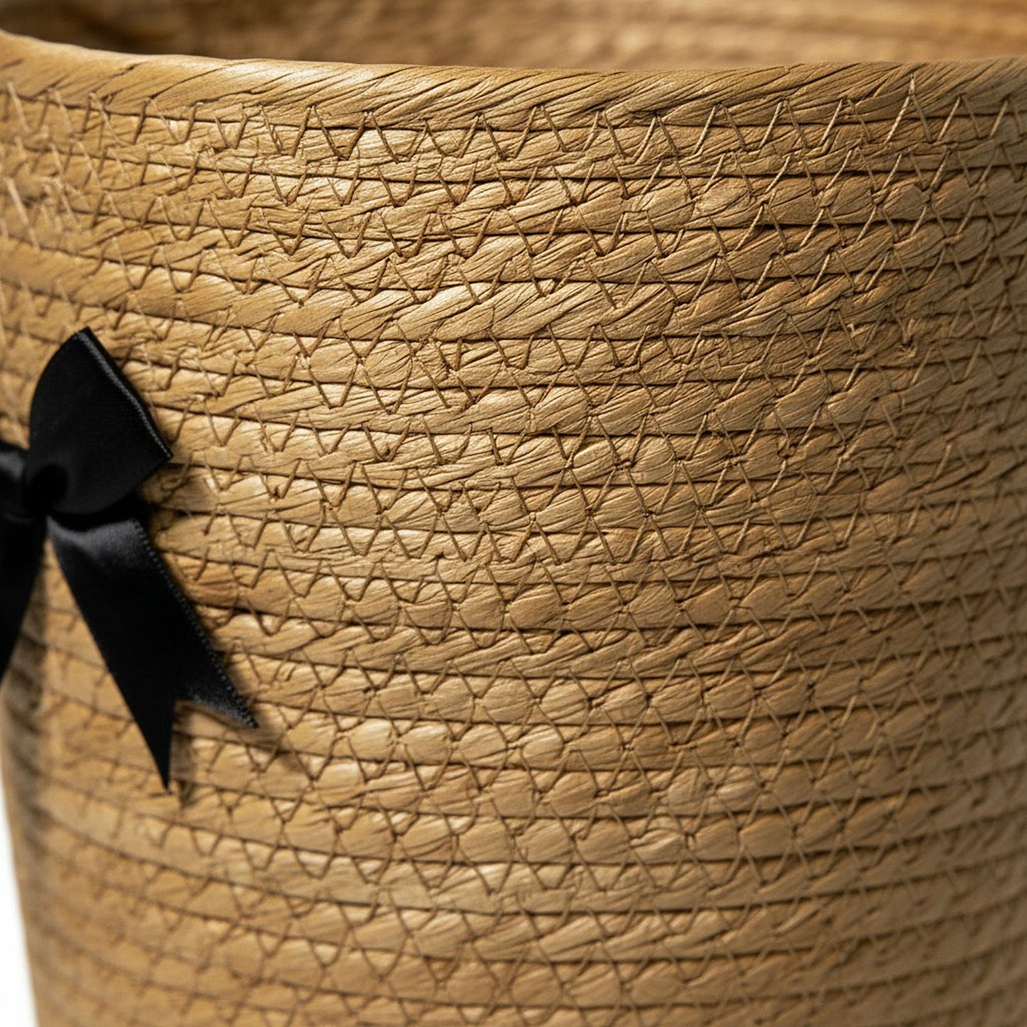 Round Storage Basket Decorative Rope Organizer with Bow Accent and Open Top Design
