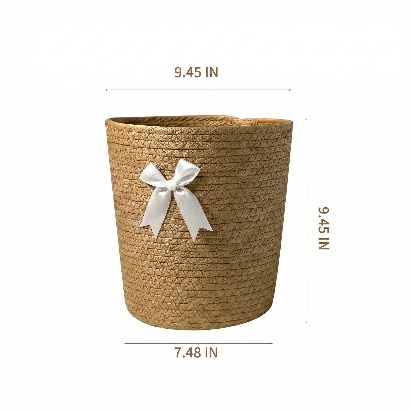Round Storage Basket Decorative Rope Organizer with Bow Accent and Open Top Design