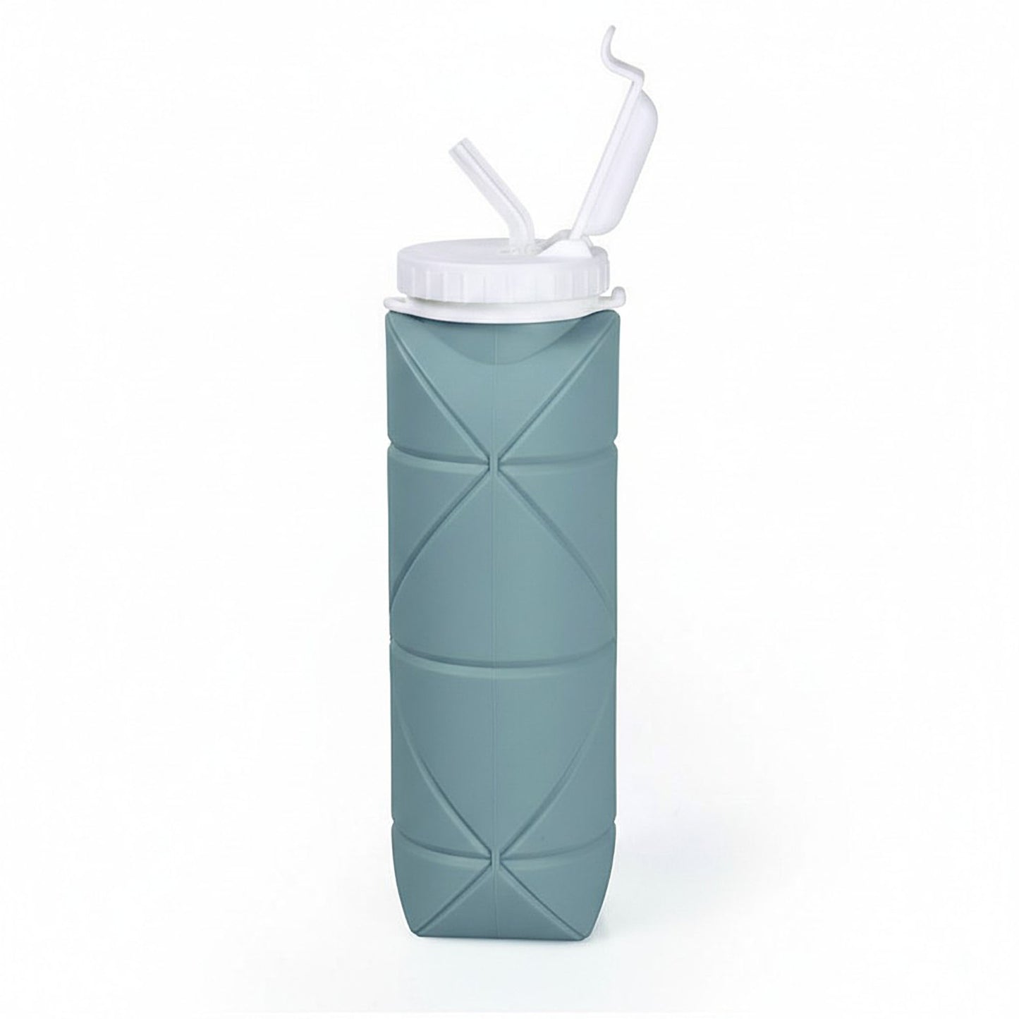 Collapsible Silicone Water Bottle with Straw Leak Resistant Folding Design and Compact Travel Size