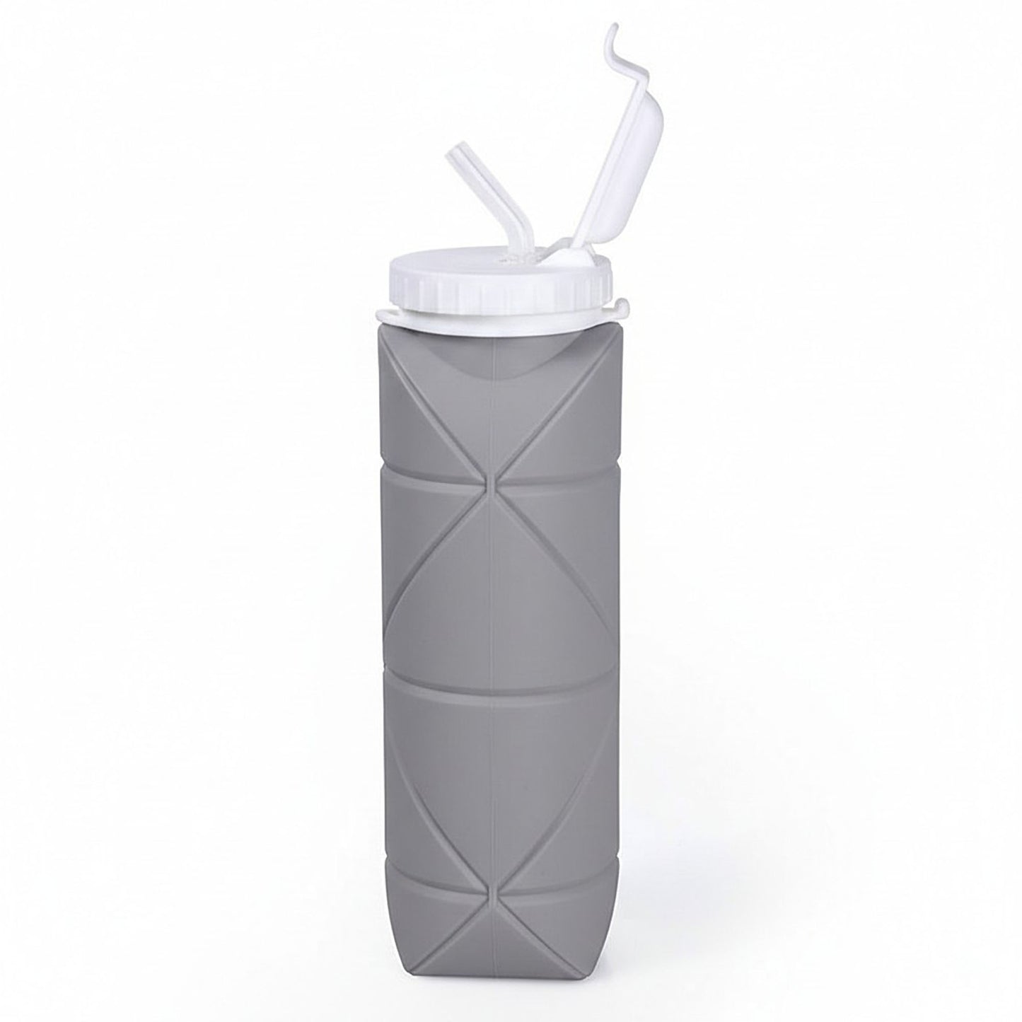Collapsible Silicone Water Bottle with Straw Leak Resistant Folding Design and Compact Travel Size