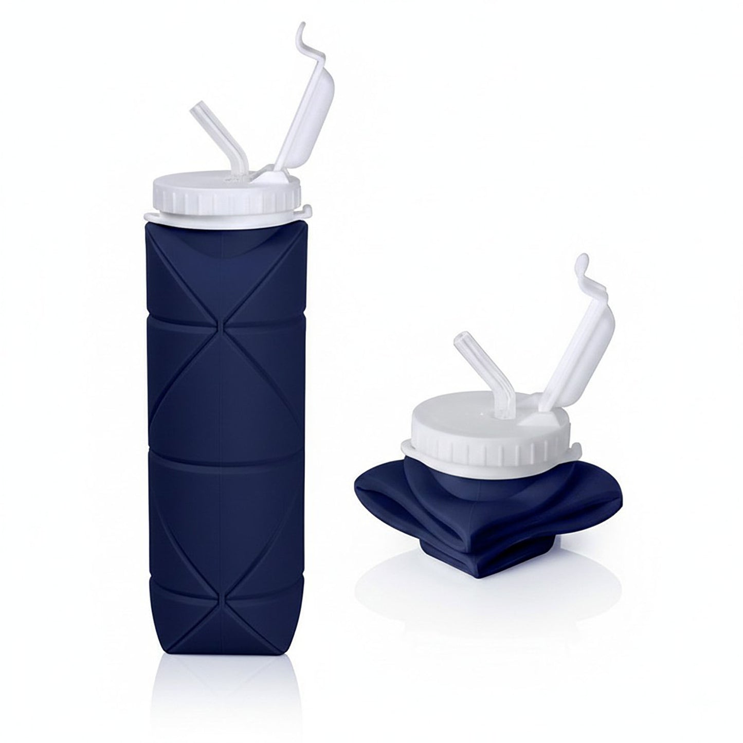 Collapsible Silicone Water Bottle with Straw Leak Resistant Folding Design and Compact Travel Size