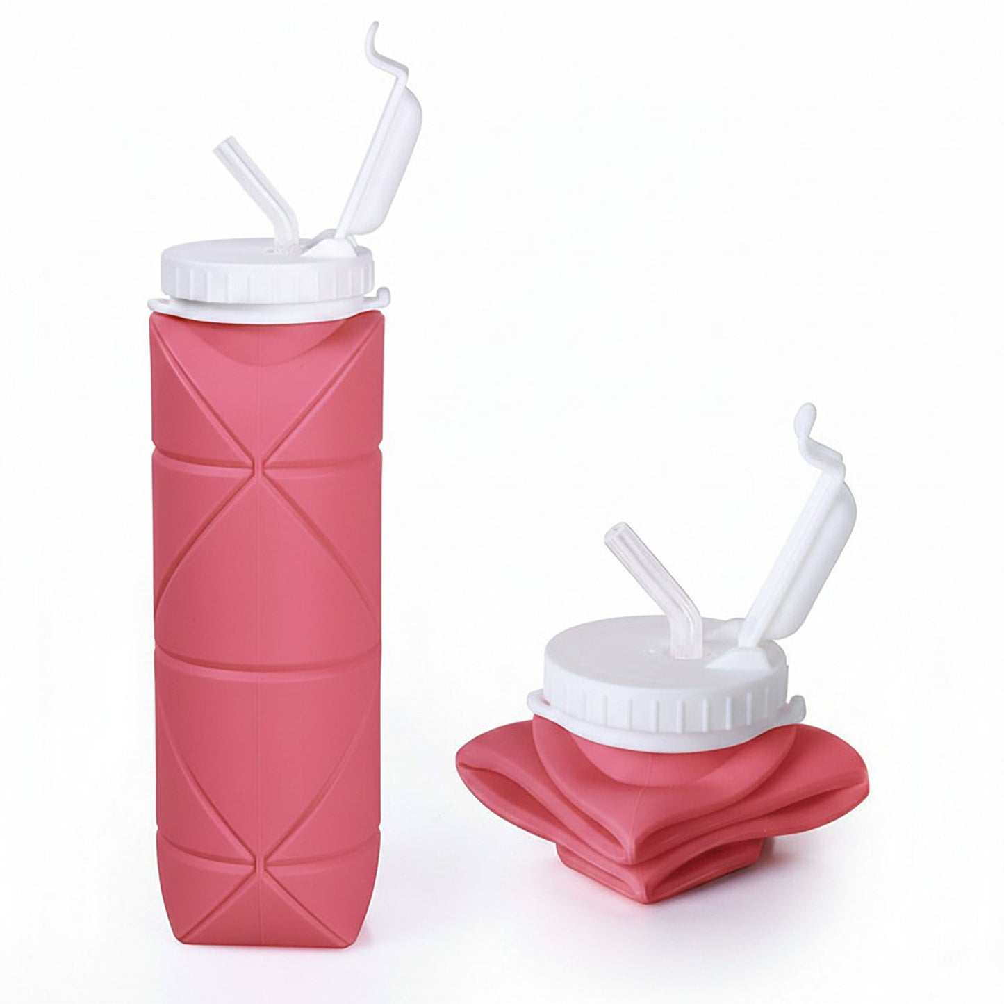 Collapsible Silicone Water Bottle with Straw Leak Resistant Folding Design and Compact Travel Size