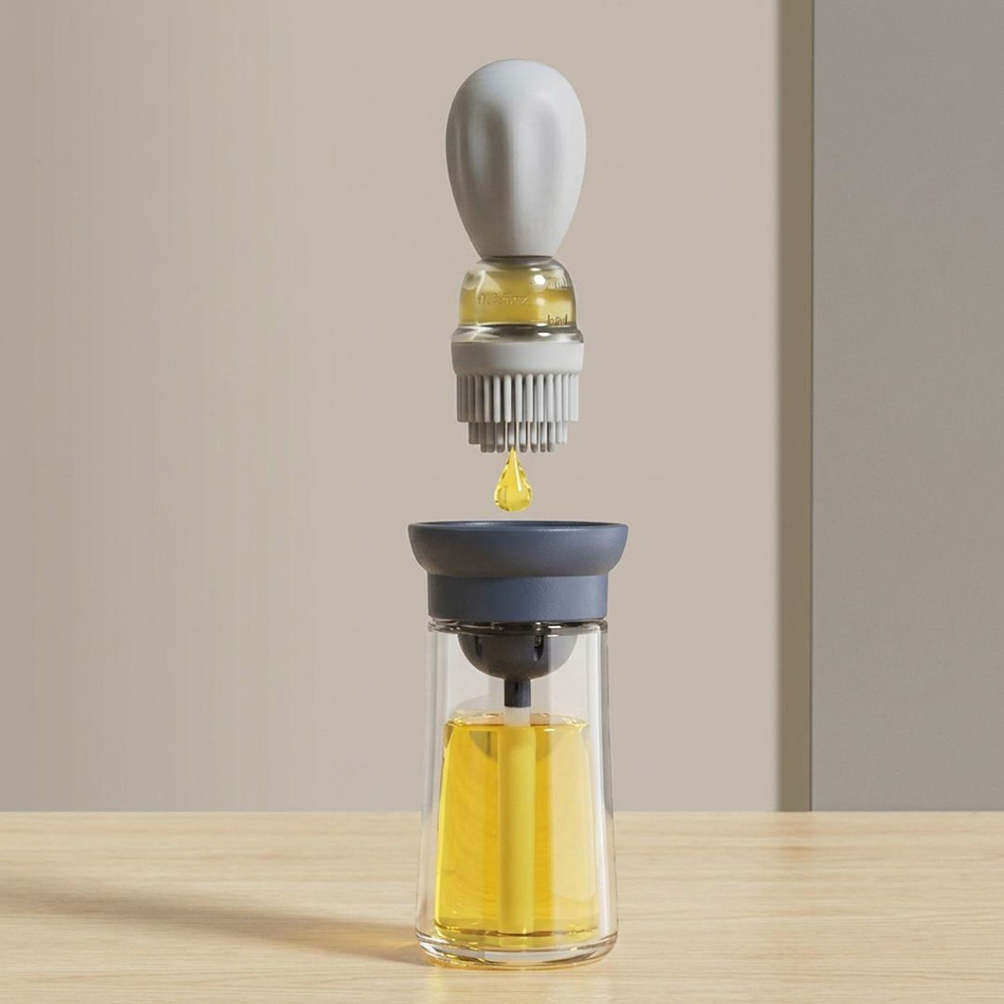 2-PC Glass Oil Dispenser Bottle with Silicone Brush Drip Free Design and Leak Resistant Lid