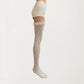 Sheer Lace Thigh High Stockings with Ruffle Trim, Stretch Floral Knit Over the Knee Hosiery