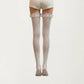 Sheer Lace Thigh High Stockings with Ruffle Trim, Stretch Floral Knit Over the Knee Hosiery