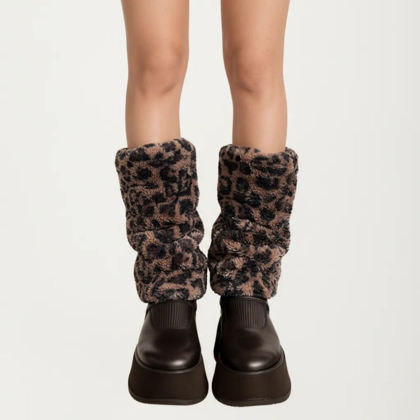 Leopard Print Plush Leg Warmers, Soft Faux Fur Slouchy Boot Covers for Cozy Layered Styling