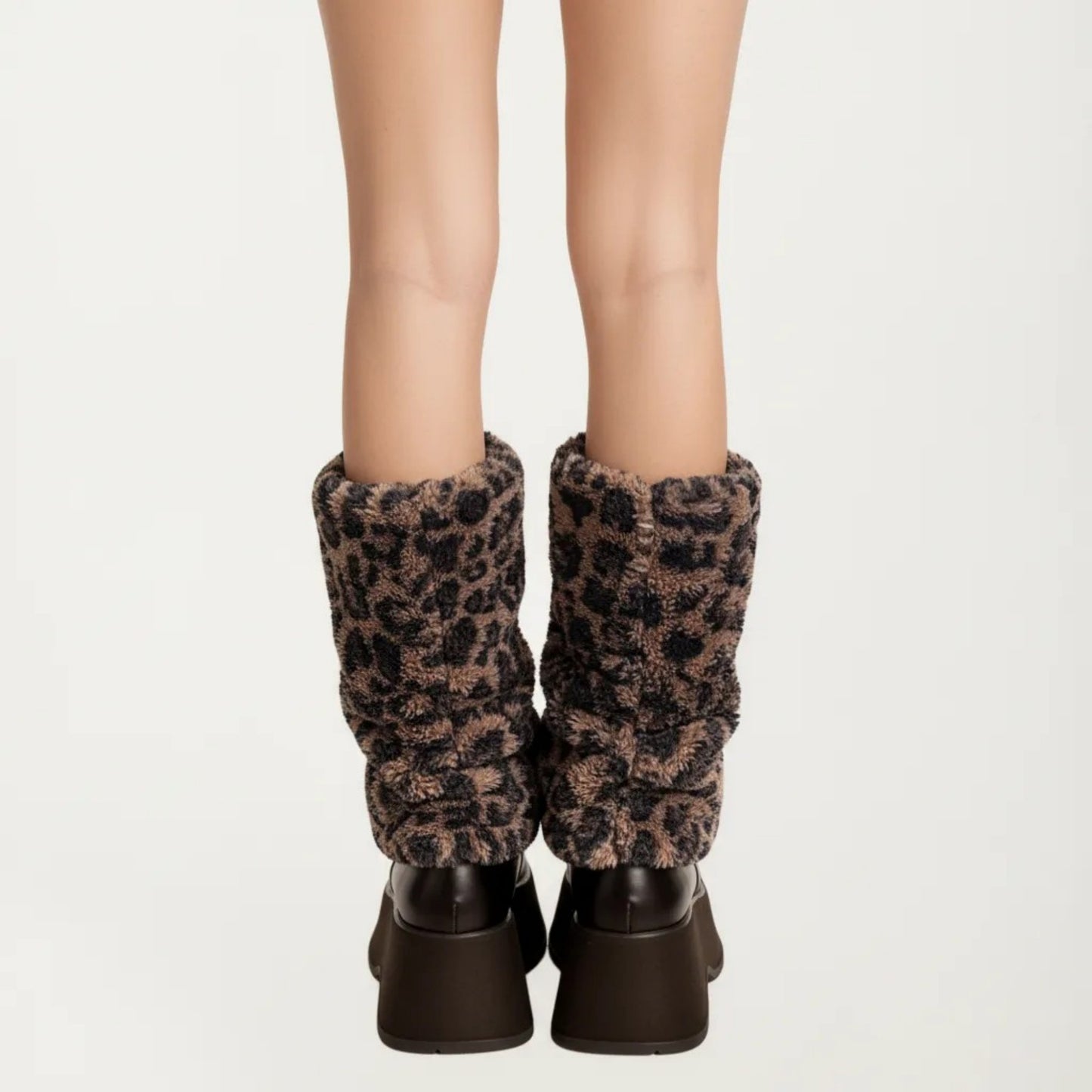 Leopard Print Plush Leg Warmers, Soft Faux Fur Slouchy Boot Covers for Cozy Layered Styling