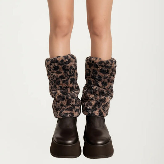Leopard Print Plush Leg Warmers, Soft Faux Fur Slouchy Boot Covers for Cozy Layered Styling