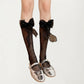 Lace Knee High Bow Socks with Sheer Floral Pattern and Ribbon Detail Tall Dress Hosiery