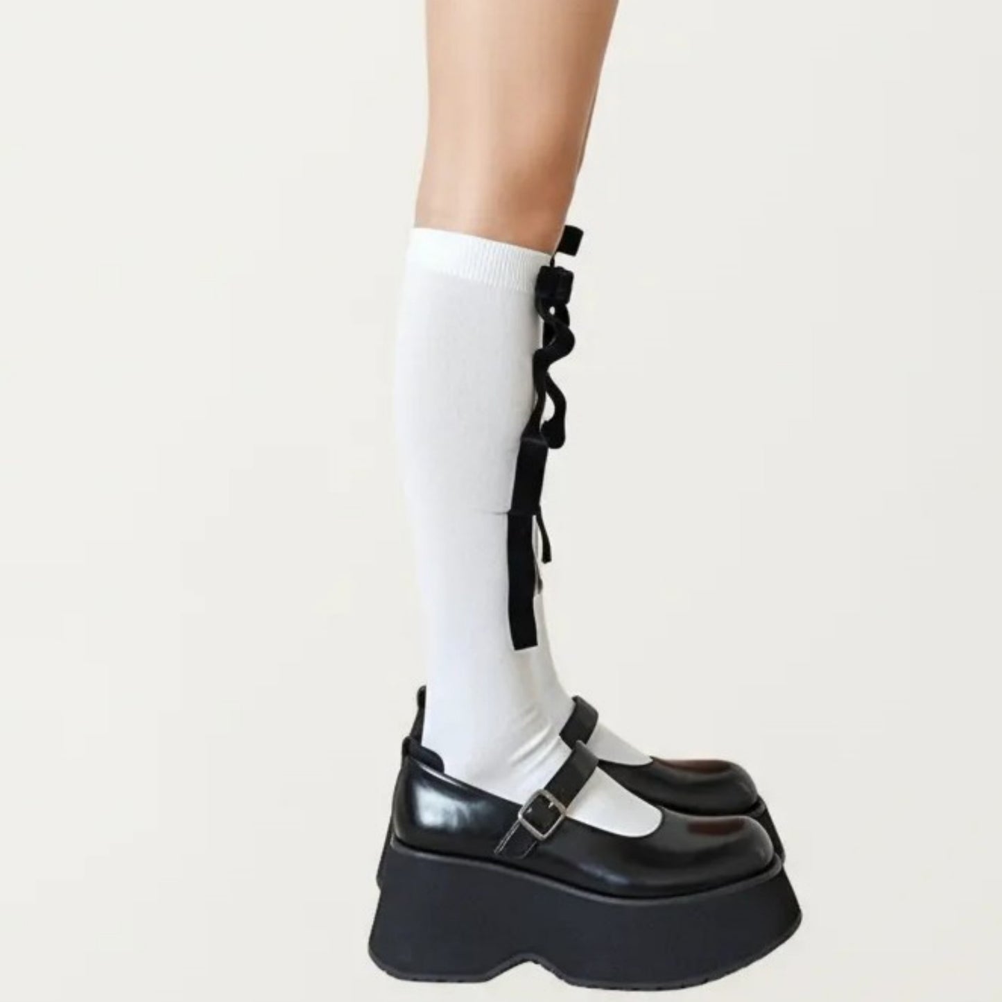 Knee High Bow Ribbon Socks with Ruffle Trim, Soft Stretch Tall Dress Socks