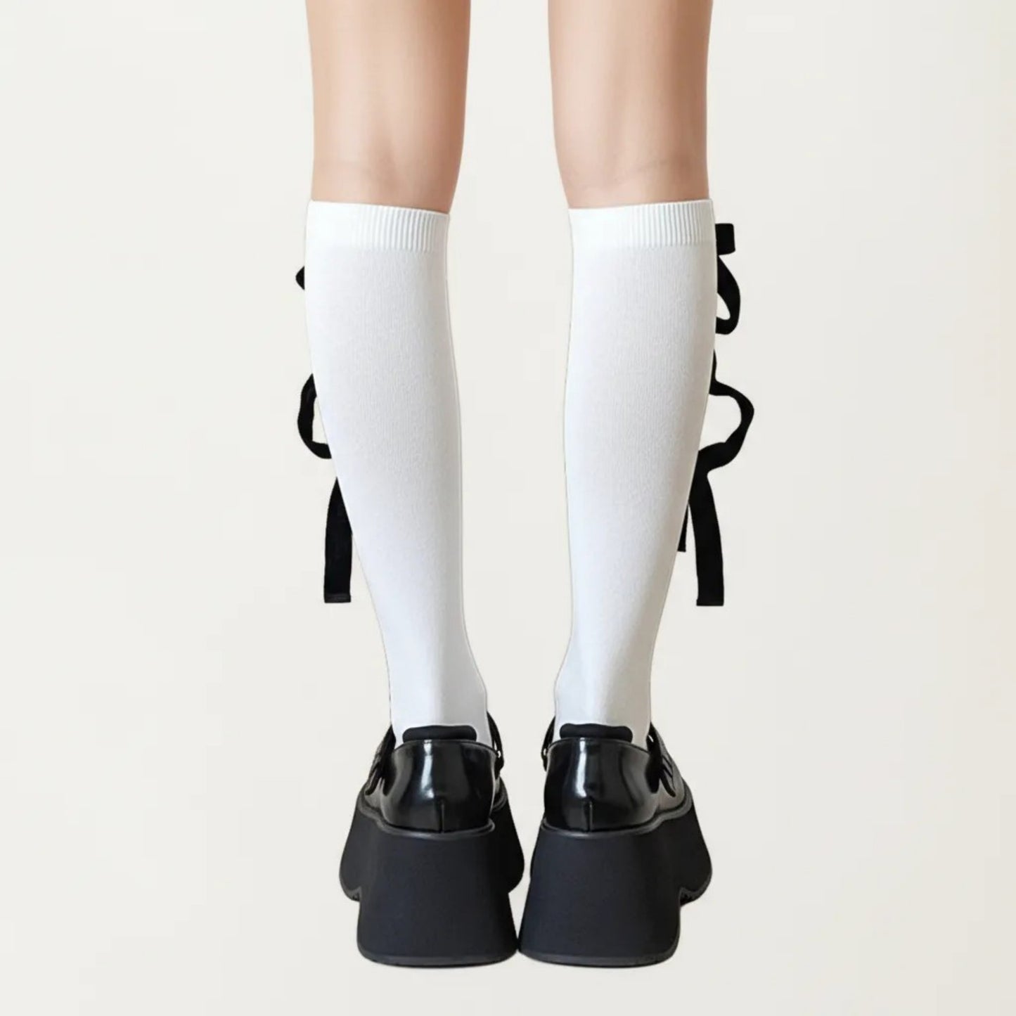 Knee High Bow Ribbon Socks with Ruffle Trim, Soft Stretch Tall Dress Socks