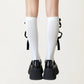 Knee High Bow Ribbon Socks with Ruffle Trim, Soft Stretch Tall Dress Socks