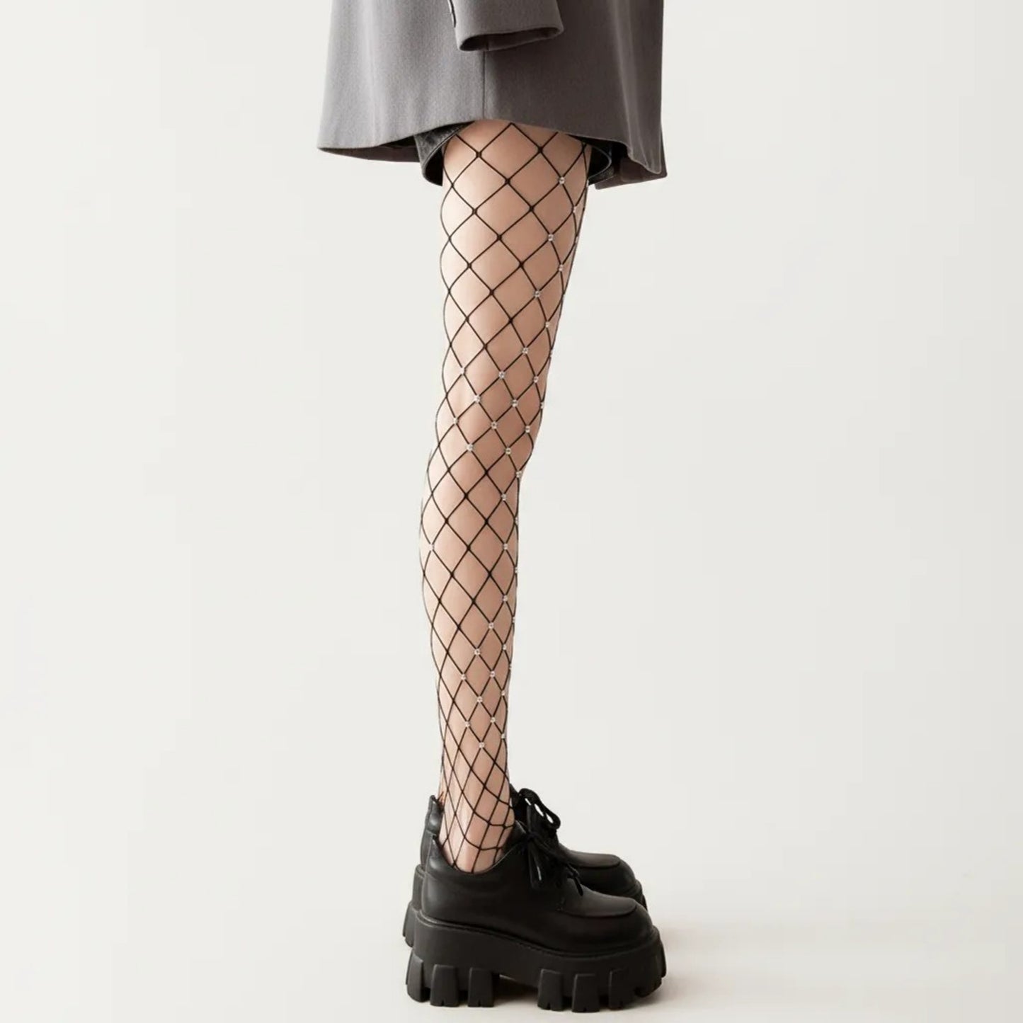Rhinestone Fishnet Tights with Stretch Fit, Diamond Pattern Sheer Stockings