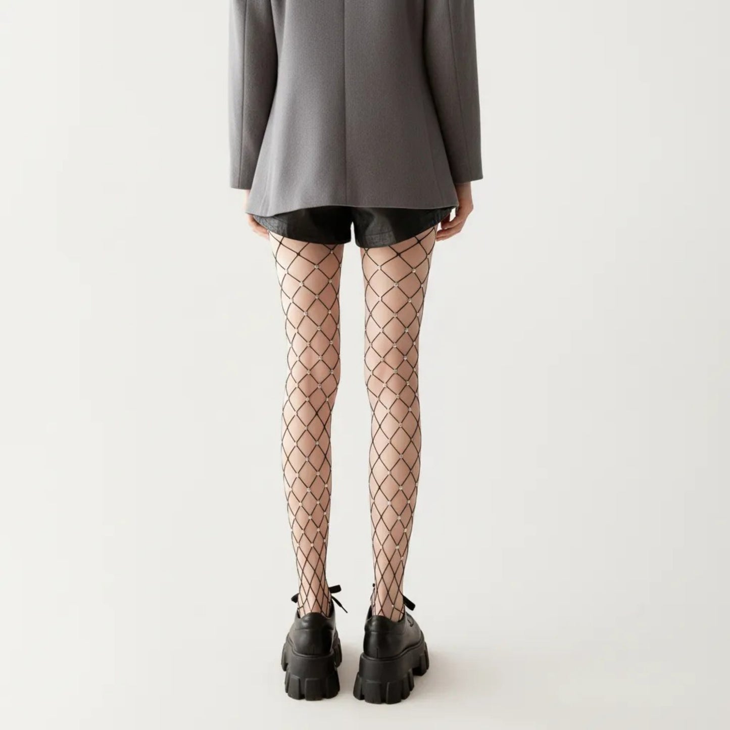 Rhinestone Fishnet Tights with Stretch Fit, Diamond Pattern Sheer Stockings