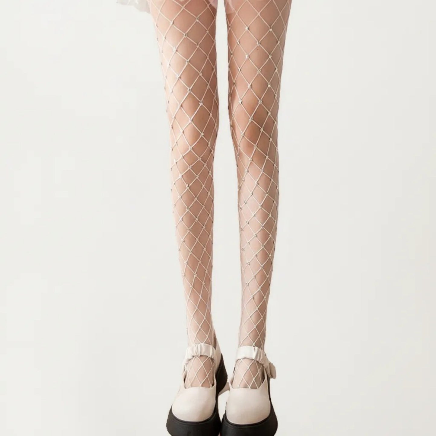 Rhinestone Fishnet Tights with Stretch Fit, Diamond Pattern Sheer Stockings