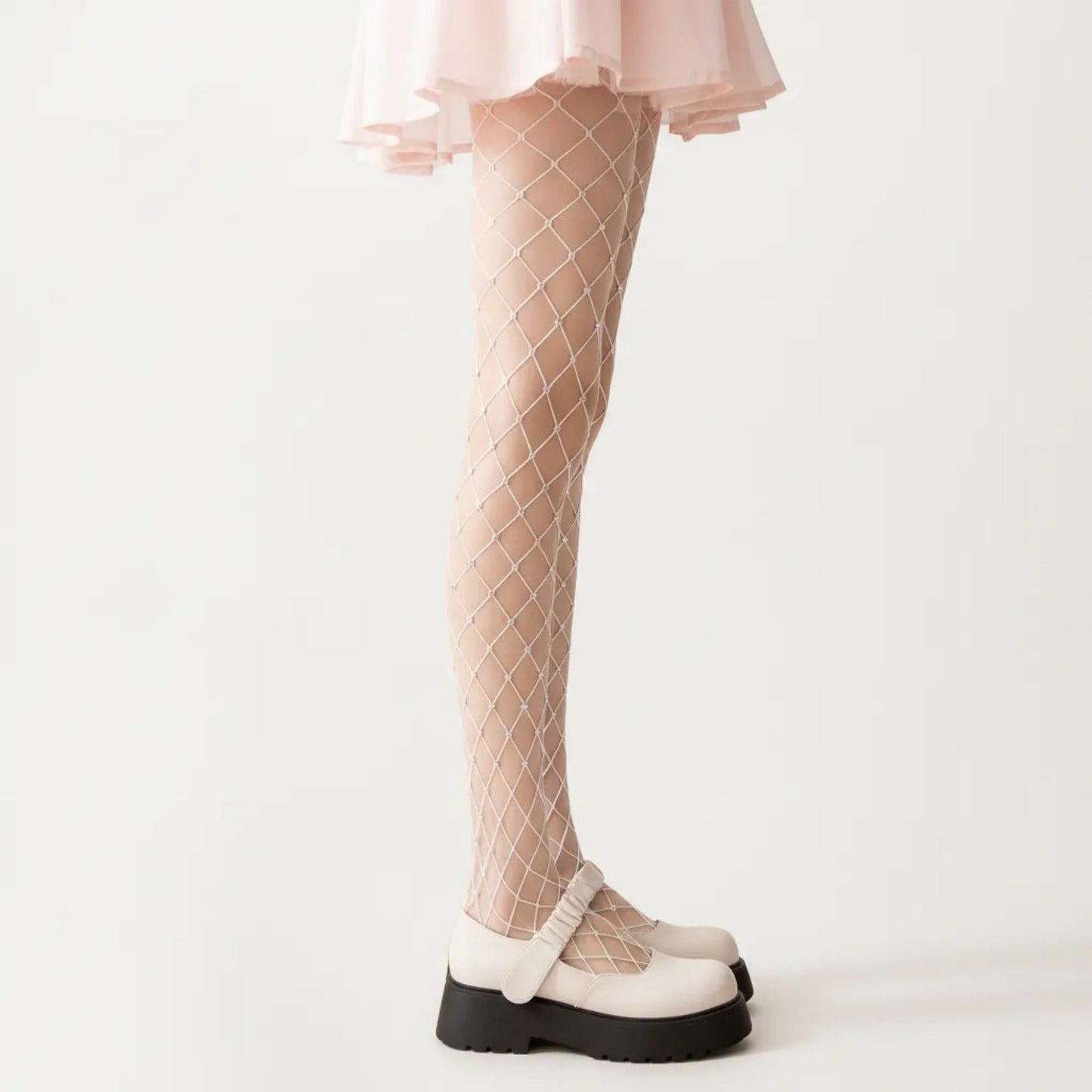 Rhinestone Fishnet Tights with Stretch Fit, Diamond Pattern Sheer Stockings