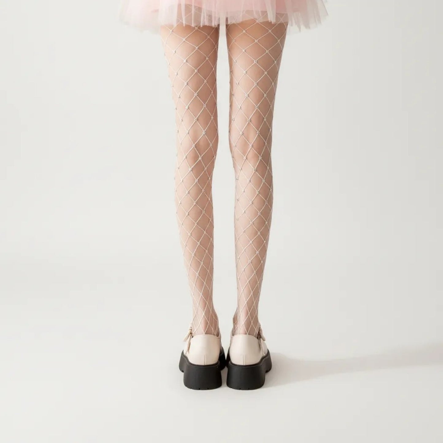 Rhinestone Fishnet Tights with Stretch Fit, Diamond Pattern Sheer Stockings