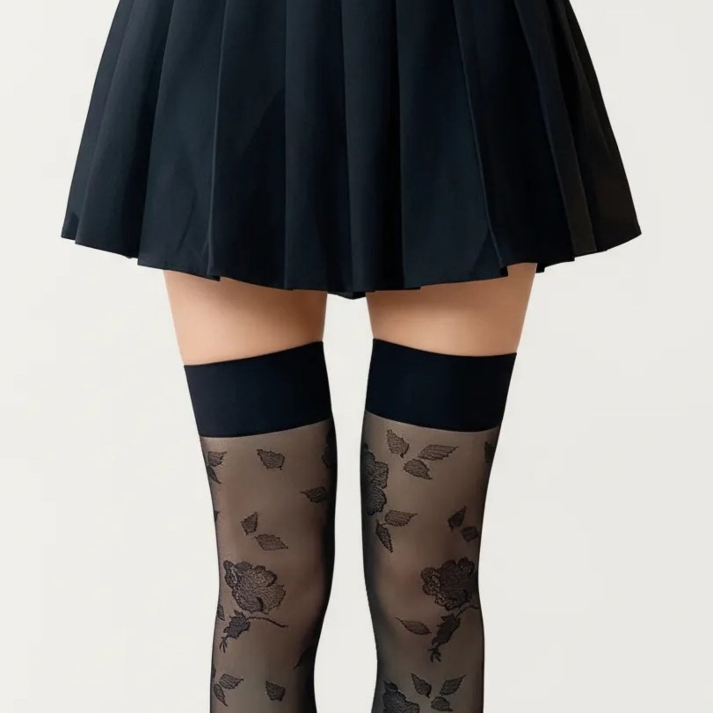 Sheer Floral Over The Knee Socks, Stretch Fit Lightweight Patterned Thigh High Stockings