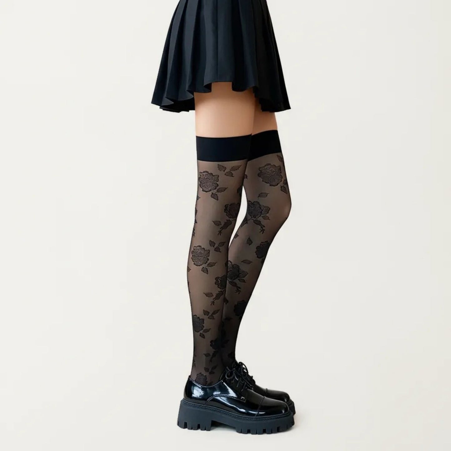 Sheer Floral Over The Knee Socks, Stretch Fit Lightweight Patterned Thigh High Stockings