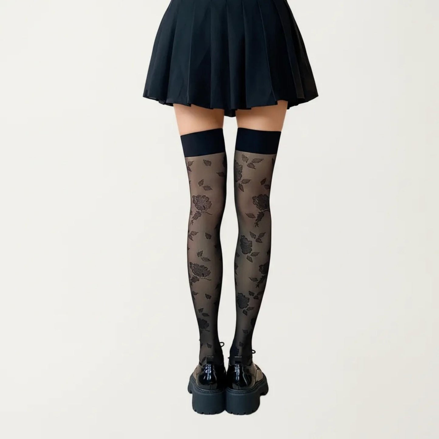 Sheer Floral Over The Knee Socks, Stretch Fit Lightweight Patterned Thigh High Stockings