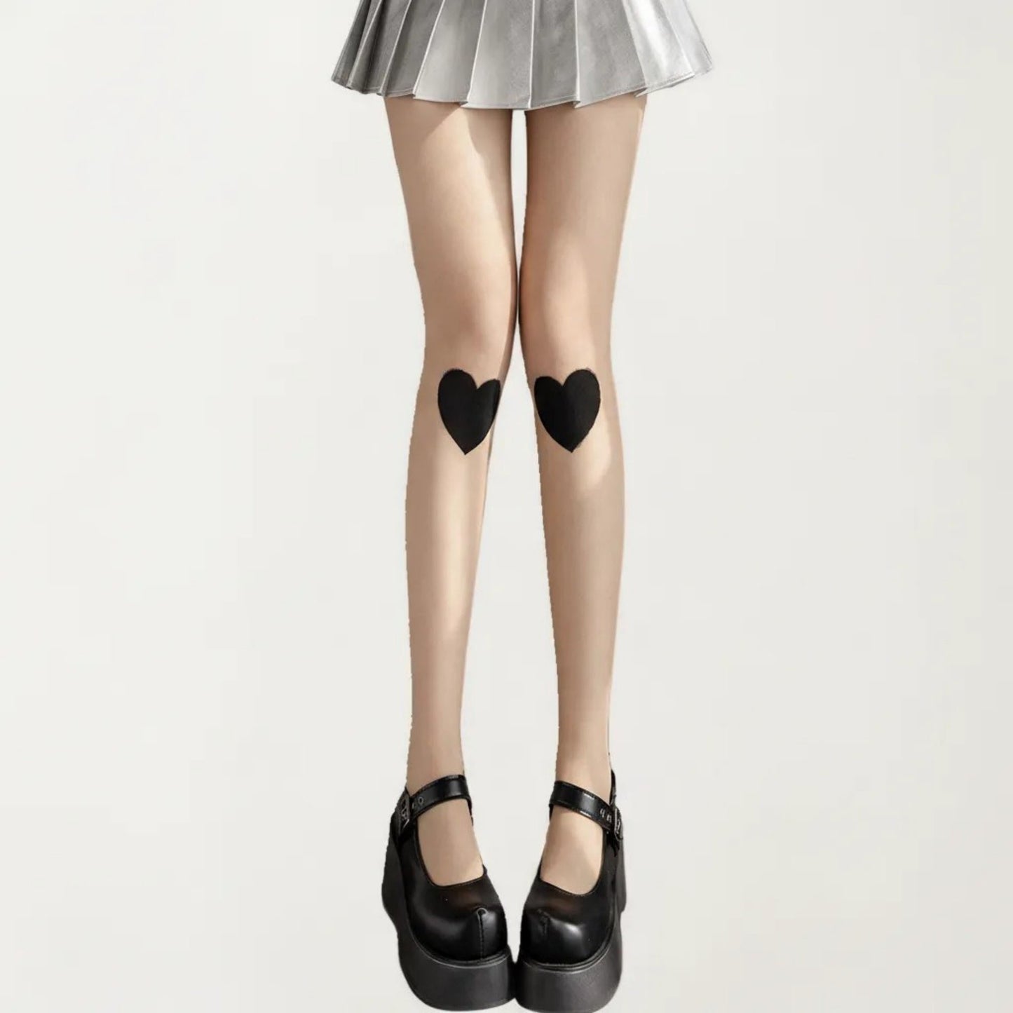 Sheer Heart Knee Patch Tights with Stretch Fit, Lightweight Pantyhose Stockings