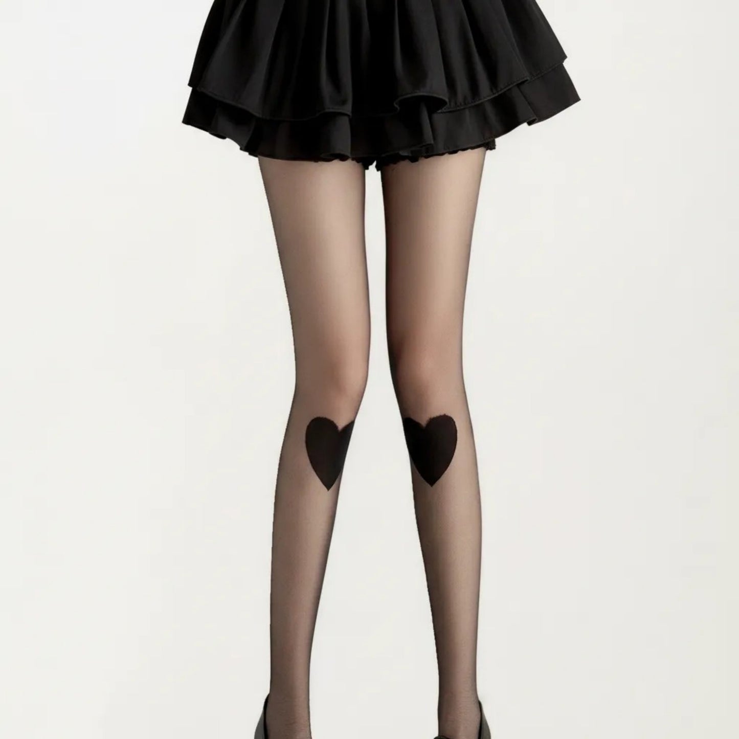 Sheer Heart Knee Patch Tights with Stretch Fit, Lightweight Pantyhose Stockings