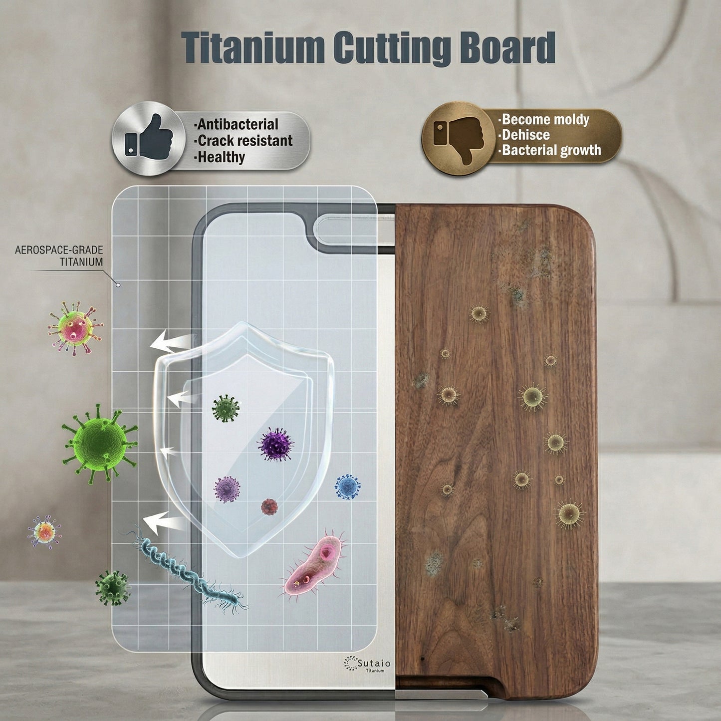 Stainless Steel Cutting Board with Double Sided Kitchen Chopping Board Durable Food Prep Surface
