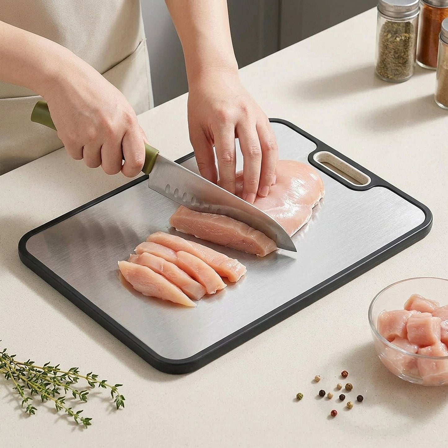 Stainless Steel Cutting Board with Double Sided Kitchen Chopping Board Durable Food Prep Surface