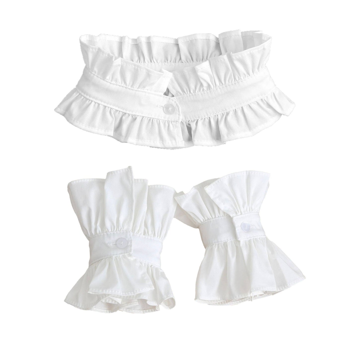 Ruffle Detachable Collar and Cuffs Set Faux Layering Accessory Button Closure Lightweight