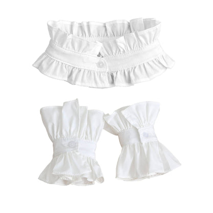 Ruffle Detachable Collar and Cuffs Set Faux Layering Accessory Button Closure Lightweight