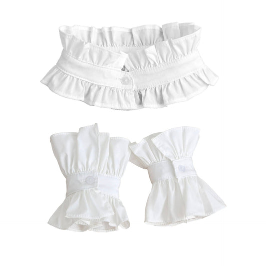 Ruffle Detachable Collar and Cuffs Set Faux Layering Accessory Button Closure Lightweight