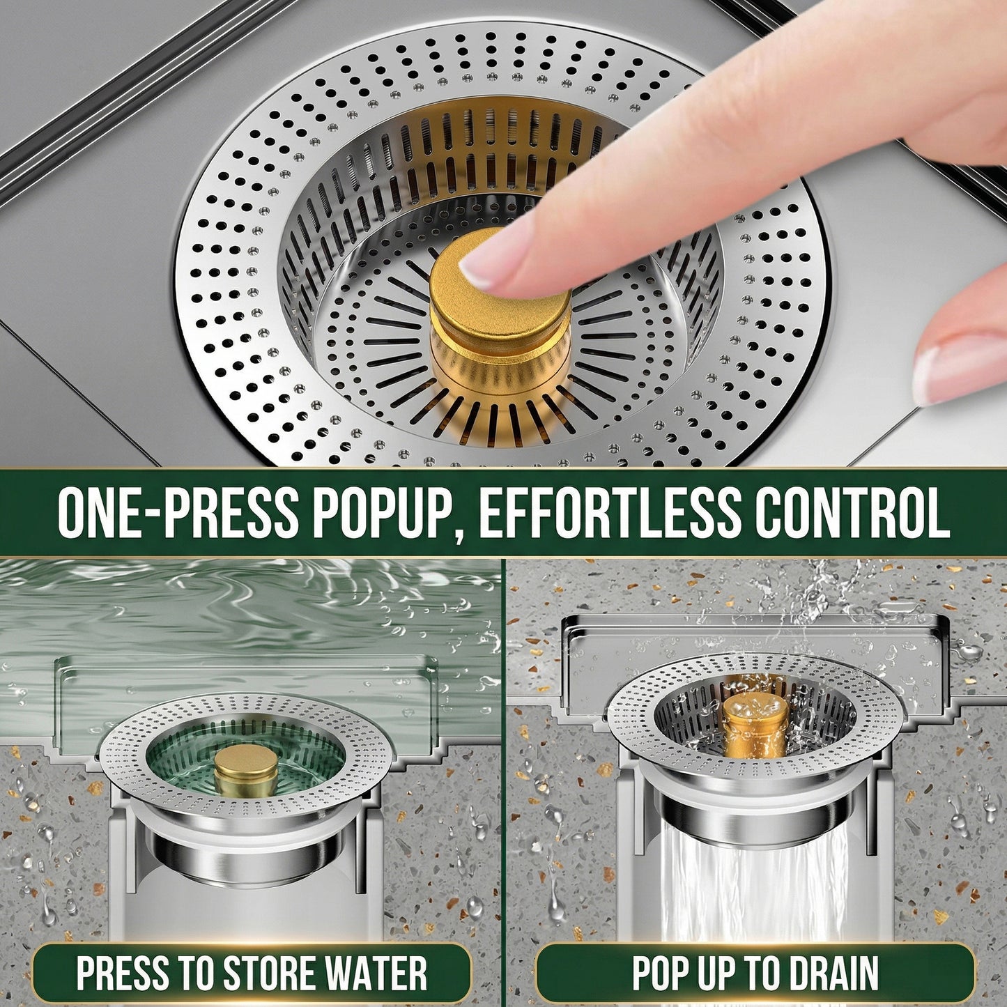 Stainless Steel Sink Strainer with Removable Basket Anti Clog Kitchen Drain Filter Durable Resistant