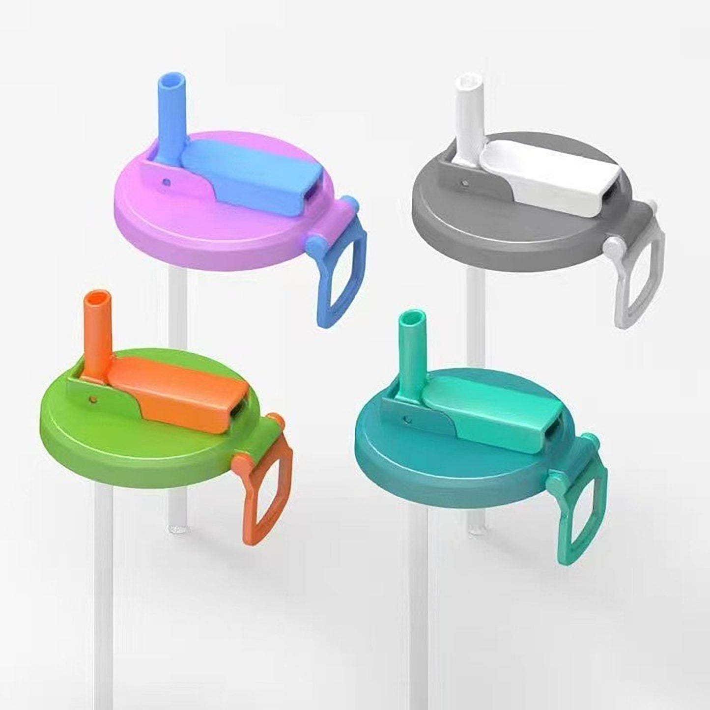 4-PC Replacement Straw Lid with Flip Top and Carry Handle Compatible with Tumblers and Water Bottles
