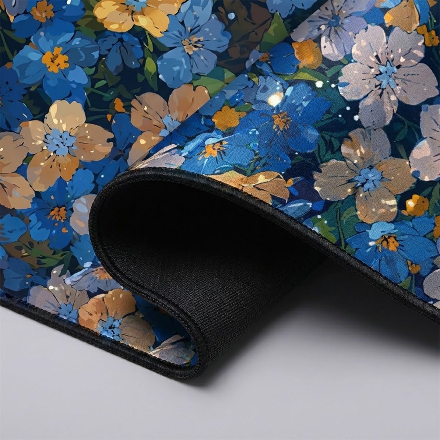 Gaming Mouse Pad Desk Mat with Floral Print Stitched Edges for Keyboard and Laptop