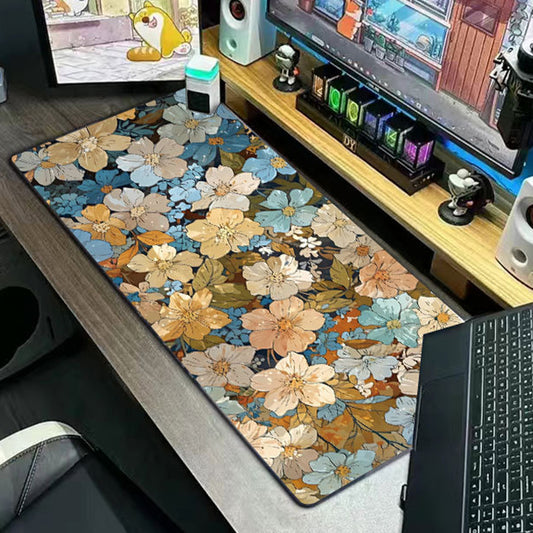 Gaming Mouse Pad Desk Mat with Floral Print Stitched Edges for Keyboard and Laptop