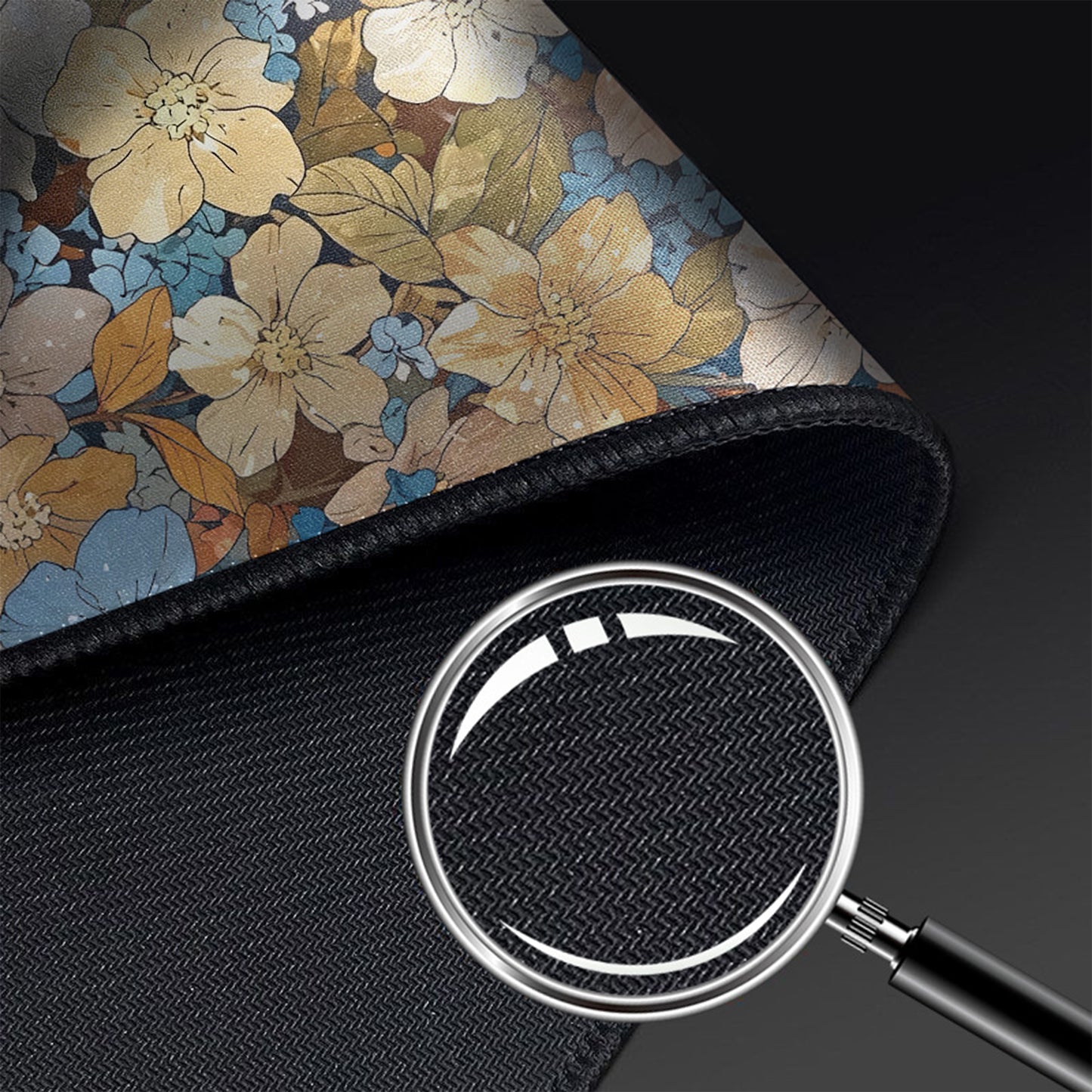 Gaming Mouse Pad Desk Mat with Floral Print Stitched Edges for Keyboard and Laptop