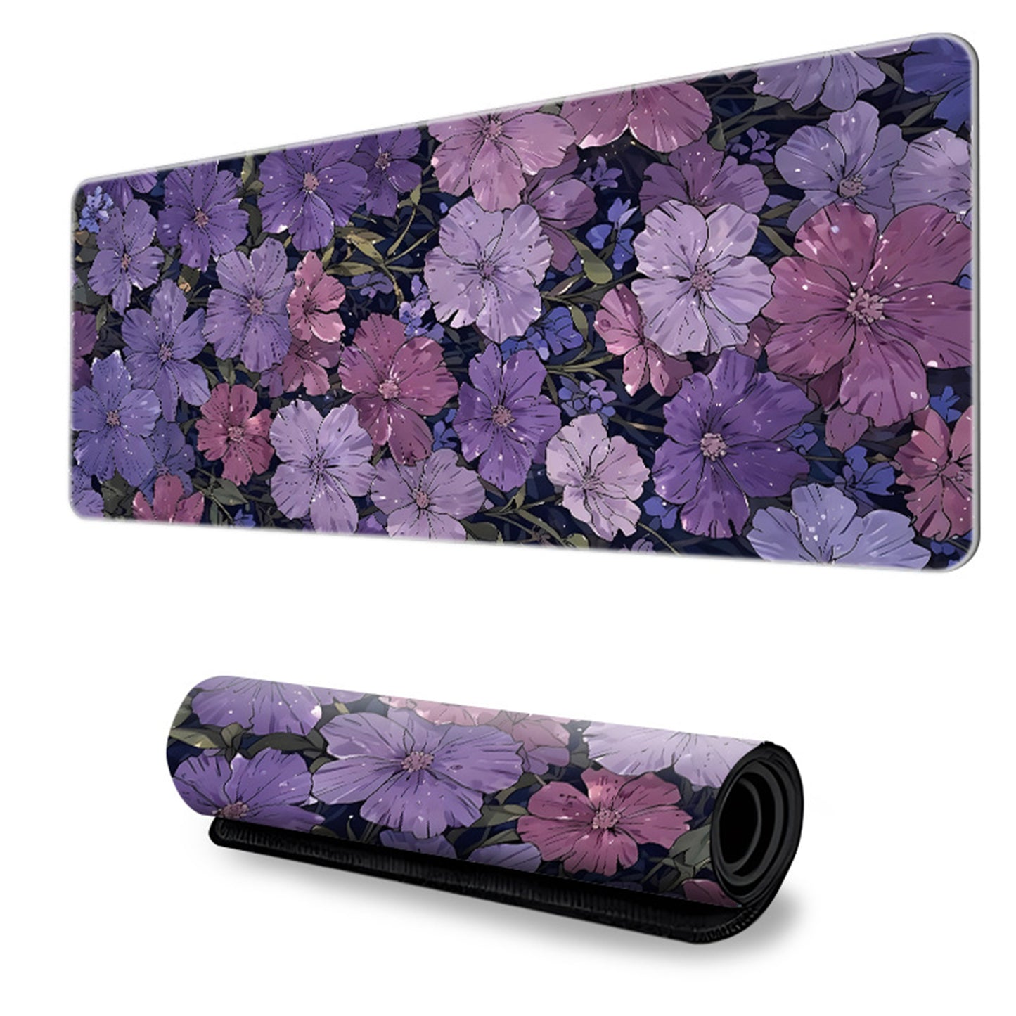 Gaming Mouse Pad Desk Mat with Floral Print Stitched Edges for Keyboard and Laptop