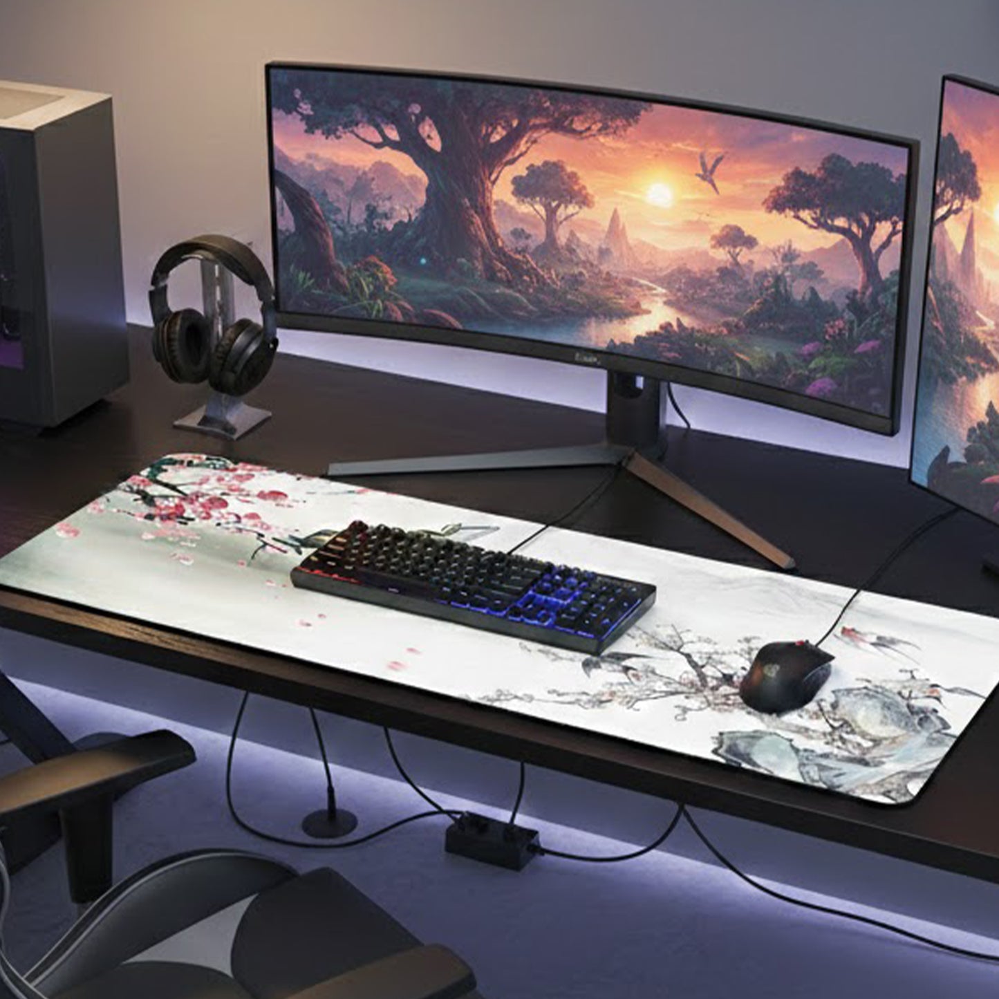 Extended Gaming Mouse Pad Large Desk Mat with Ink Art Print for Keyboard and Laptop