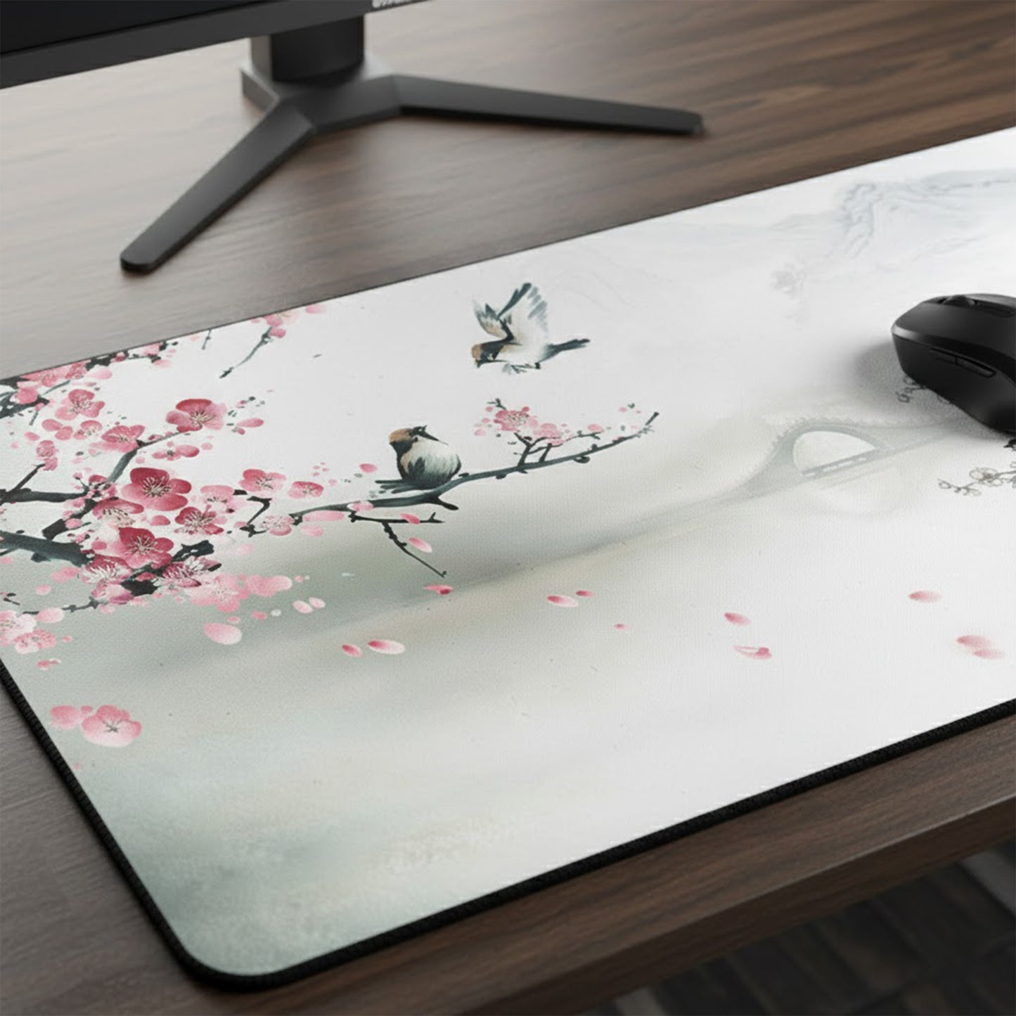 Extended Gaming Mouse Pad Large Desk Mat with Ink Art Print for Keyboard and Laptop