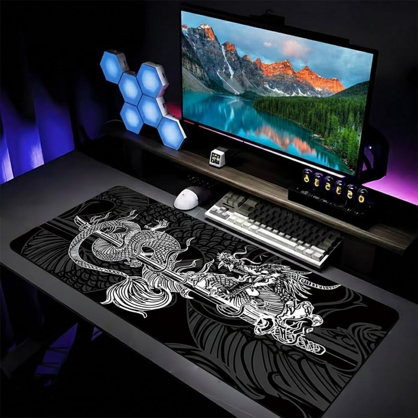 Extended Gaming Mouse Pad Large Desk Mat with Ink Art Print for Keyboard and Laptop