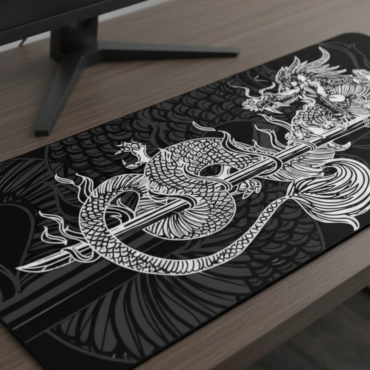 Extended Gaming Mouse Pad Large Desk Mat with Ink Art Print for Keyboard and Laptop