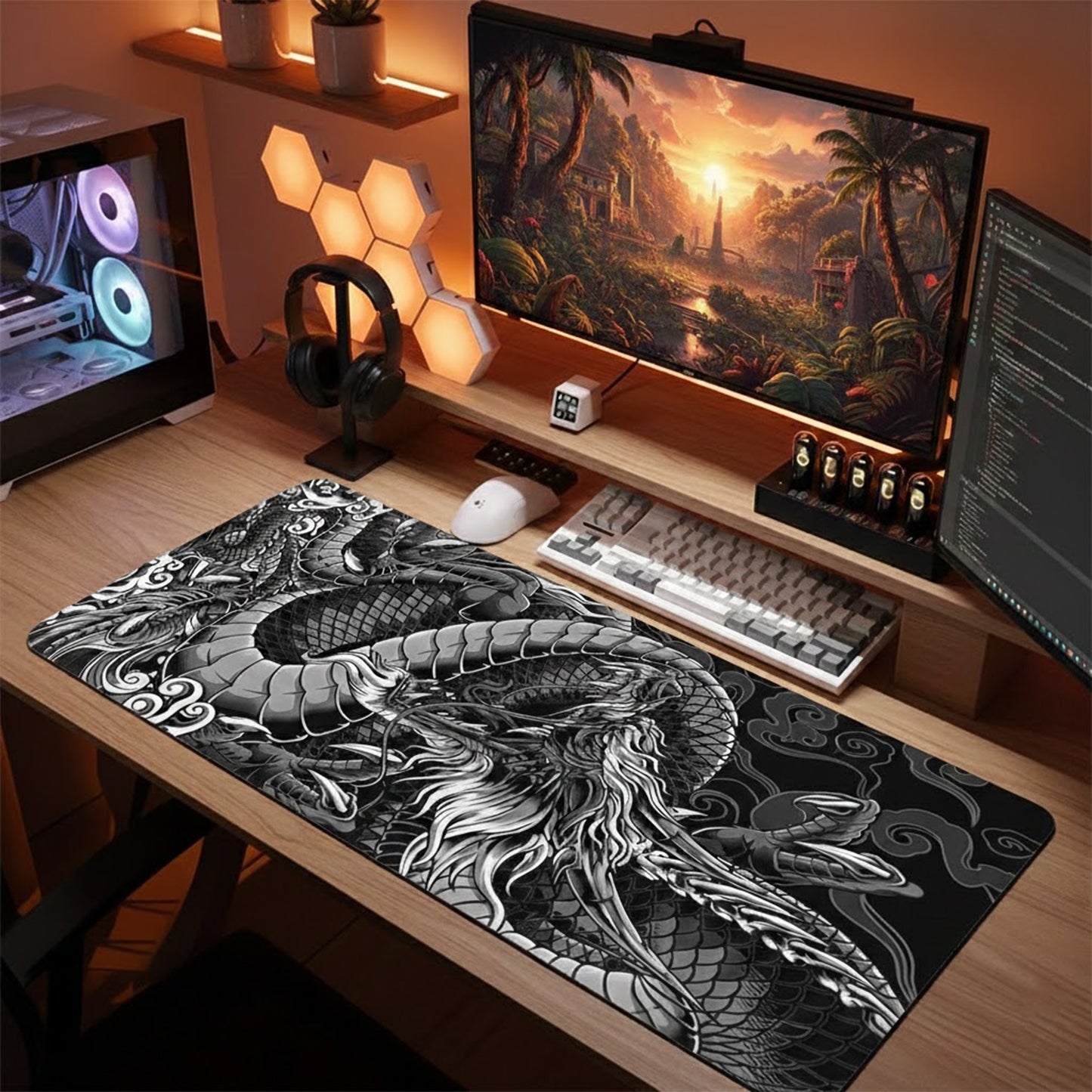 Extended Gaming Mouse Pad Large Desk Mat with Ink Art Print for Keyboard and Laptop