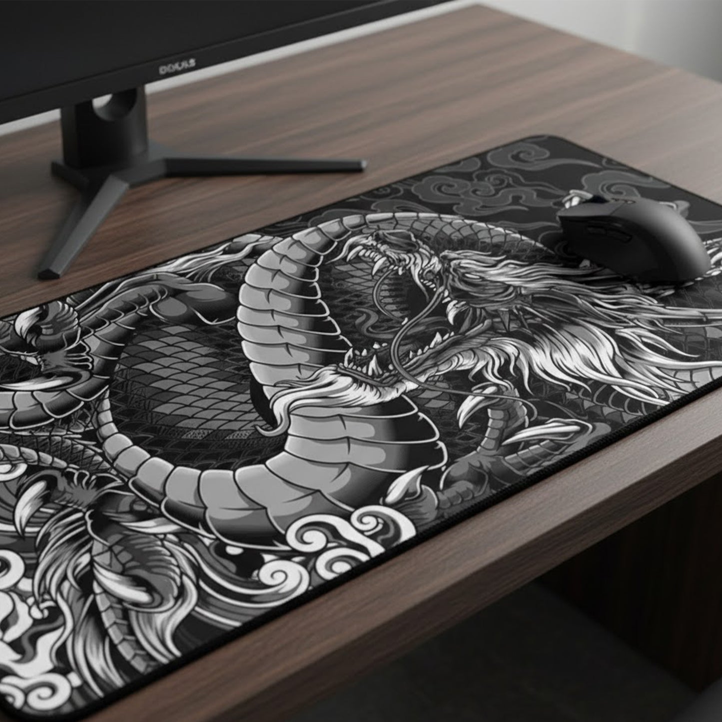 Extended Gaming Mouse Pad Large Desk Mat with Ink Art Print for Keyboard and Laptop