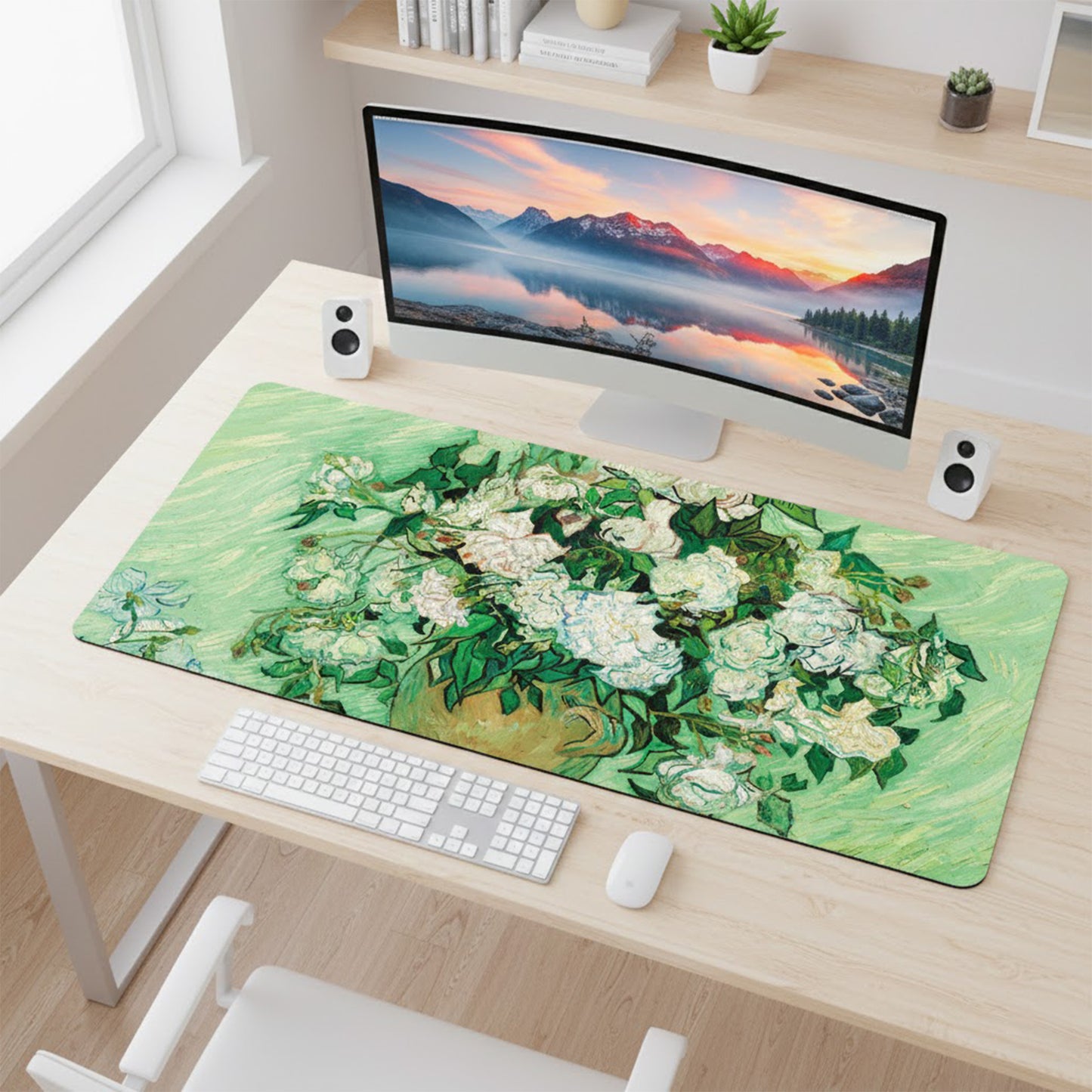 Gaming Mouse Pad Large Desk Mat with Impressionist Art Print for Keyboard Laptop and Office