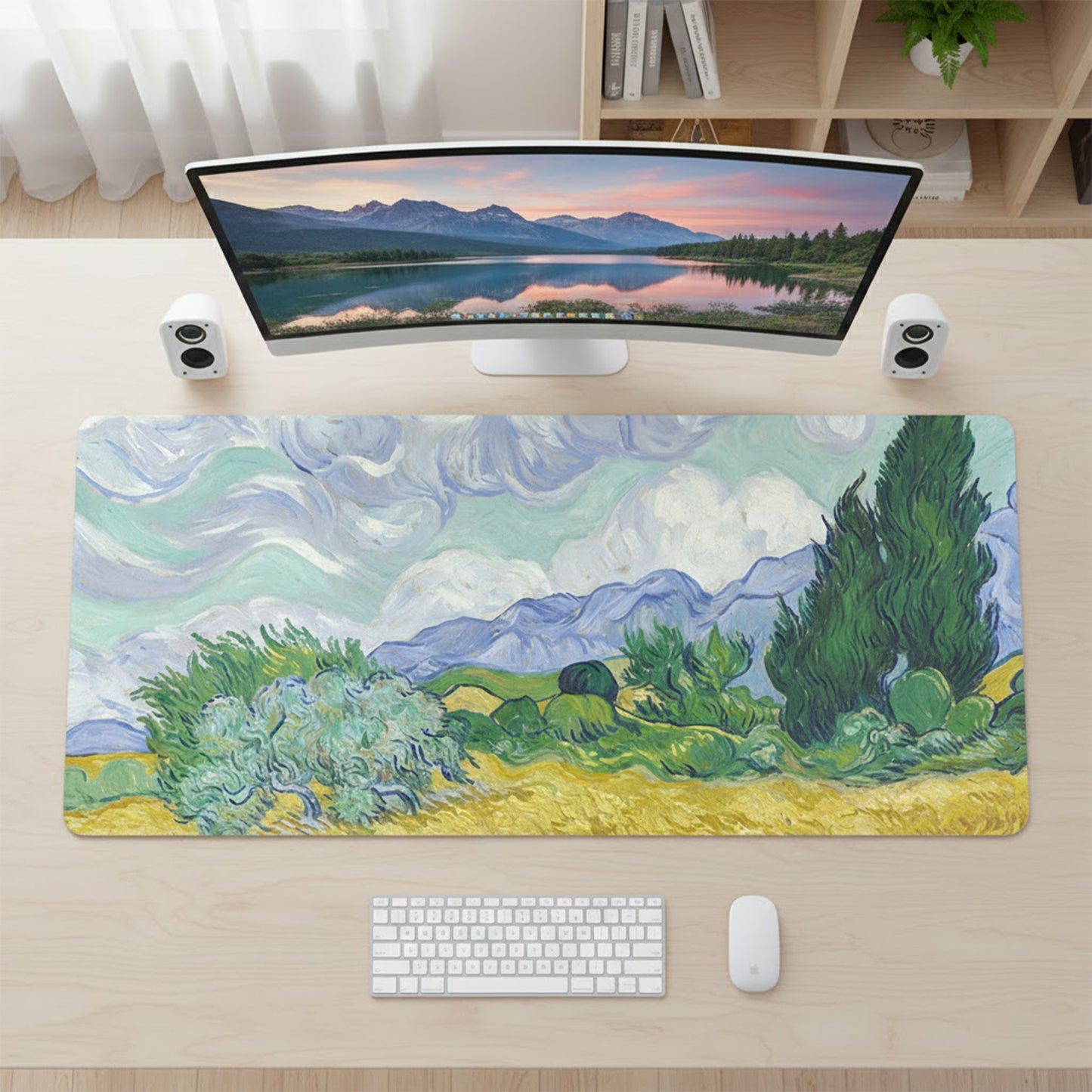 Gaming Mouse Pad Large Desk Mat with Impressionist Art Print for Keyboard Laptop and Office