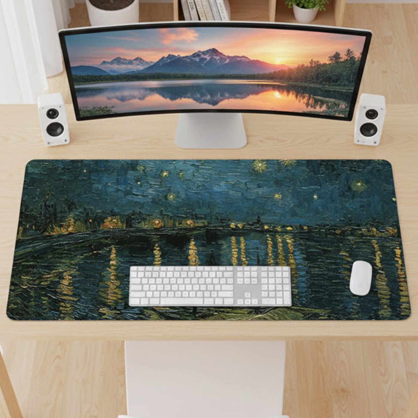 Gaming Mouse Pad Large Desk Mat with Impressionist Art Print for Keyboard Laptop and Office